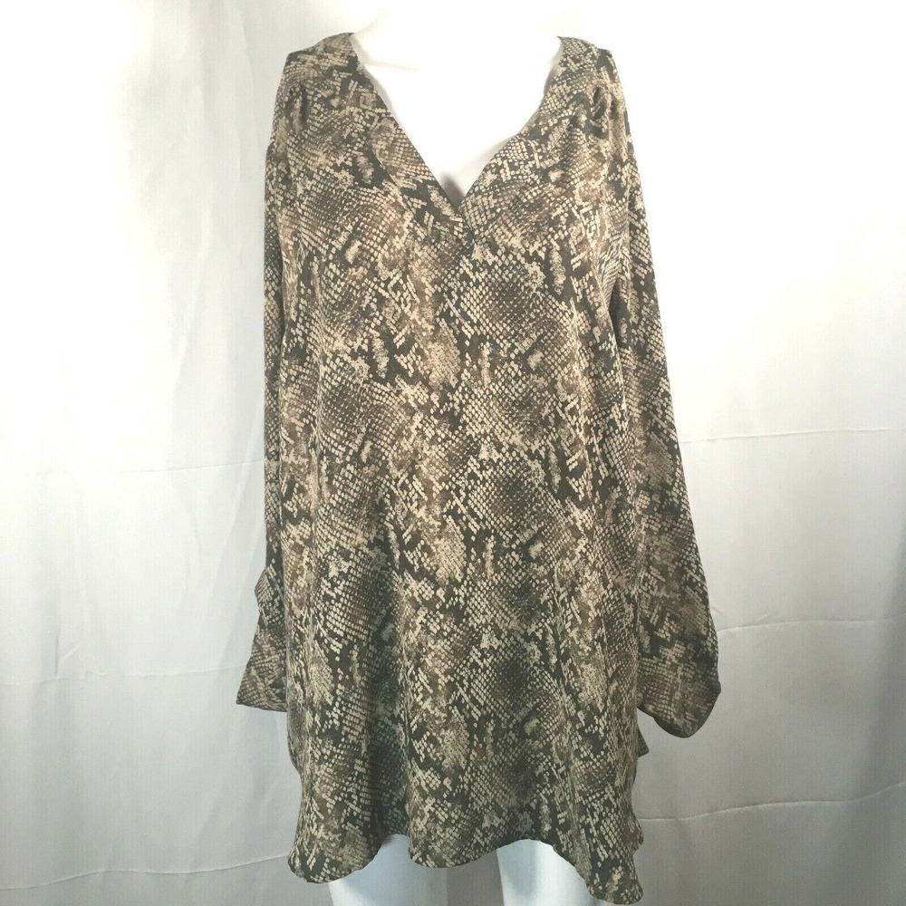 Motherhood Maternity Shirt Womens Sz L Brown Snake Python Long‎ Sleeve Tunic